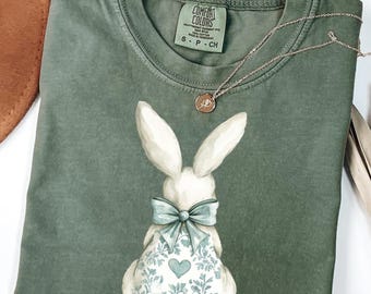 Comfort Colors® Easter Bunny Shirt, Coquette Bow Easter Tshirt, Easter Rabbit Shirt, Cute Bunny Sweatshirt, Happy Easter Day Gift, Bunny Tee