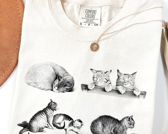 Comfort Colors® Cats 90s Vintage Style Tshirt, Cat Lovers Gift, Cute Cat Shirts, Funny Cat Tshirt, Y2k Kitten Shirt, Vintage Retro Cat Shirt