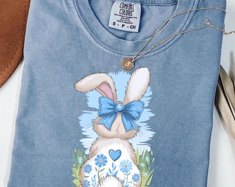 Comfort Colors® Floral Easter Shirt, Coquette Bow Easter Tshirt, Easter Rabbit Shirt, Cute Bunny Sweatshirt, Happy Easter Day Gift, Bunny