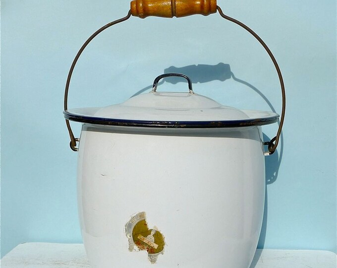 Vintage Enamel Pail With Cover Antique Hospital Supply Etsy