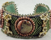 Peacock Vista Jasper Cuff, Bead Embroidered Cuff,