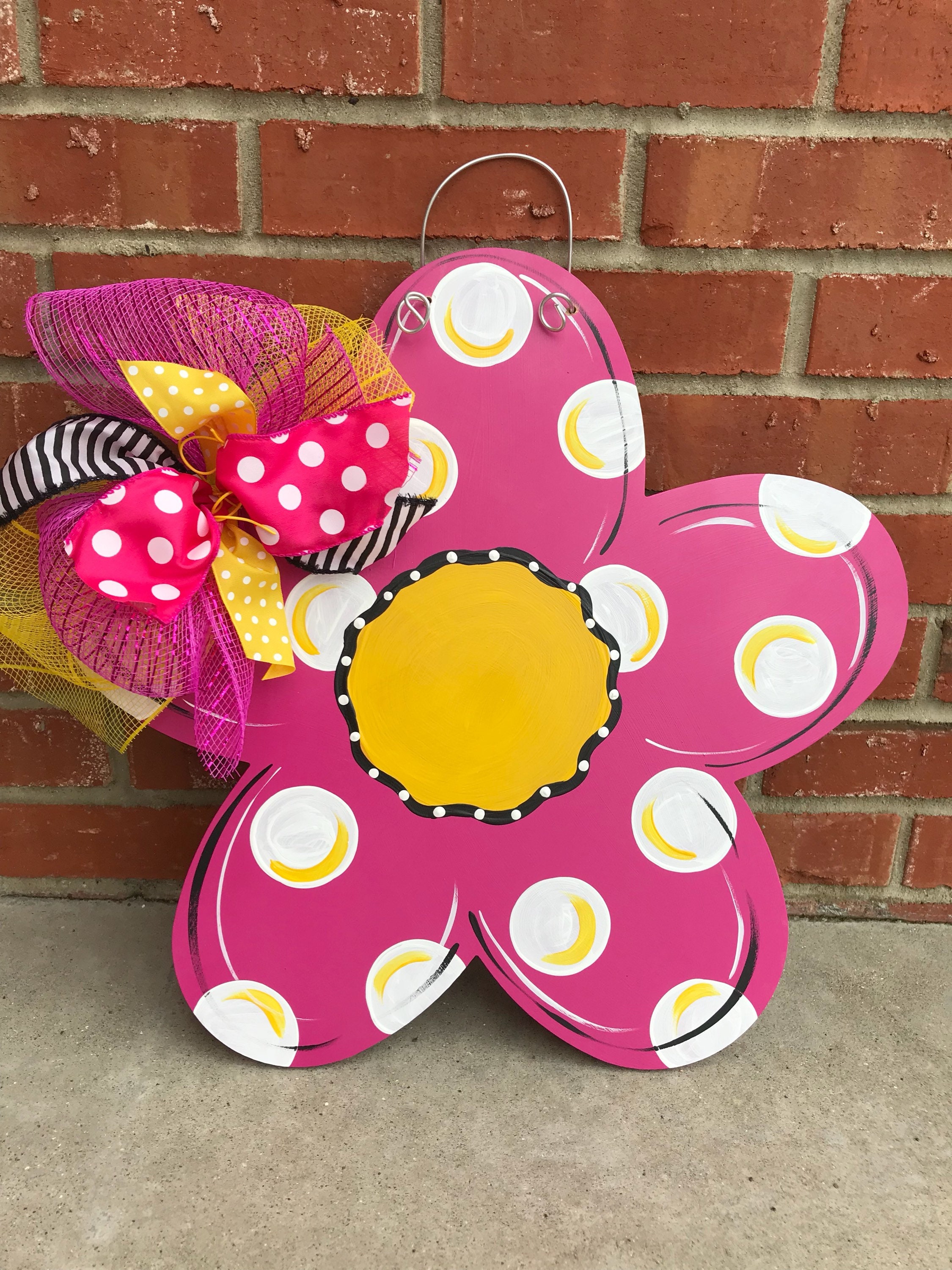 Large Wood Flower Door Hanger Etsy