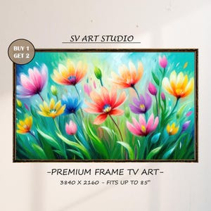 Garten der Lebendigkeit Rahmen TV Kunst, bunte Blumenmalerei, Frühling Sommer Wandkunst, Frühlingspracht, Kunst für Samsung Frame TV