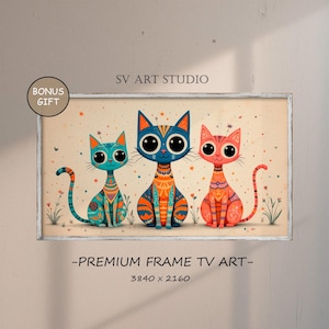 Colorful Cats Frame TV Art, Whimsical Cat Painting, Playful Cat Art, Art for Smart TV, 4K Playful Digital Download Samsung Frame TV