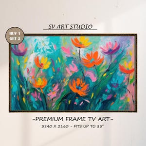 Abstrakter Blumengarten-Rahmen TV-Kunst, lebendige bunte Malerei, Frühlings-, Sommer-, Wandkunst, moderne Kunst, Kunst für Samsung Frame TV