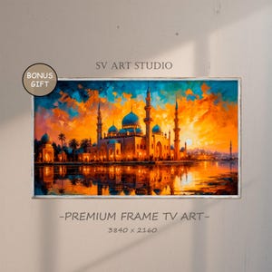 Ramadan Mosque Sunset, Islamic Frame TV Art, Digital Download, Night Mosque Art, Festive Decor for Frame TV, Islamic Architecture