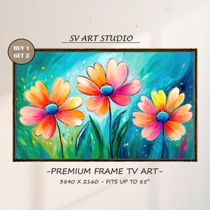 Strahlende Blüten Rahmen TV-Kunst, bunte Blumenmalerei, digitaler Download, Frühlings-Sommer-Wandkunst, lebendige Frühlingsszene, Kunst für Samsung Frame TV