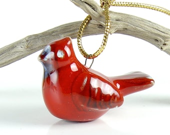 Red Cardinal ornament, Modern Spring home decor, Small handmade ceramic bird