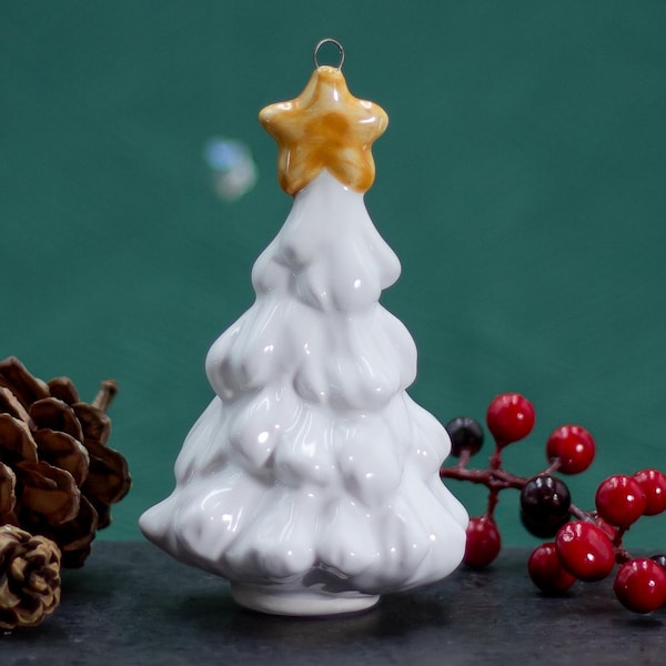 Valentine Village White Tree with Yellow Star Ornament, Cozy  Mantle Decor, Handmade Ceramic