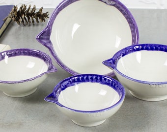 Ceramic Measuring Cups, White cobalt Blue Purple, Nesting Prep Bowls set, Hostess Gift, Kitchen & Serving, Handmade Pottery, Mother's Day