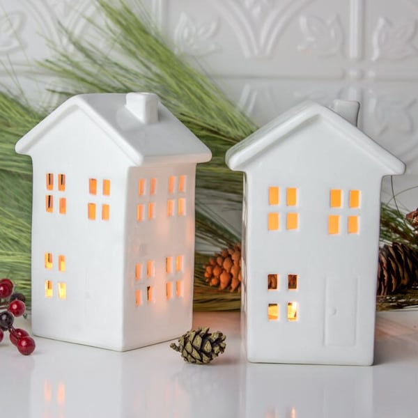 Valentine White House Luminary,  Mantle Decor, Handmade Ceramic Lantern, Cozy Candle Holder