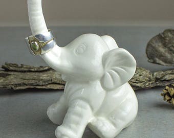 Lucky Elephant-ringhouder, keramische sieradenopberger, wit woondecoratie