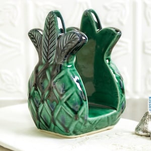 Pineapple napkin holder, Sponge Rest, Emerald Green, Ceramic Fruit, Cozy Kitchen decor
