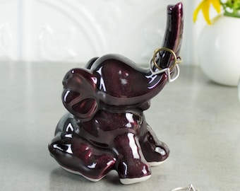 Burgundy Elephant ring holder, Mother’s Day gift ideas, Lucky Purple Elephant, jewelry Holders, elephant gift, gift for her