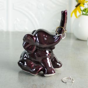 Burgundy Elephant ring holder, Mothers Day gift ideas, Lucky Purple Elephant, jewelry Holders, elephant gift, gift for her image 1