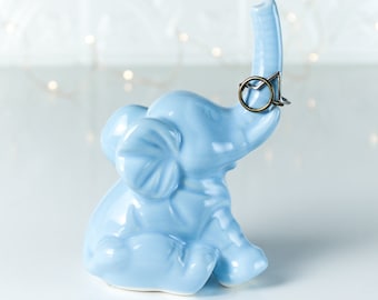 Lucky Elephant ring holder,  gift, bridesmaid gifts, engagement gift, Baby Blue, jewelry dish, handcrafted Ceramic, gift for her