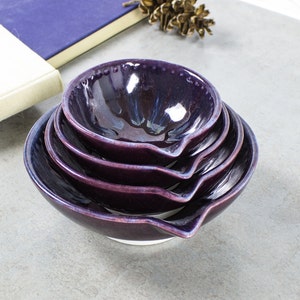 Set of 4 Eggplant Purple Ceramic Measuring Cup, Mother's Day gifts, Chef's Gifts, Nesting Prep Bowls, Handmade Pottery