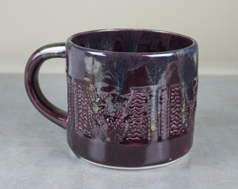 Eggplant purple, Sweater Mug, Coffee cup,  gift, purple kitchen decor, large handmade ceramic mug, soup mug, unique knitter gifts