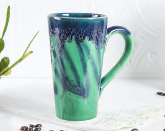 Ceramic Coffee mug, Colorful Green blue mug, Aqua Mint tea cup, handmade pottery, Kitchen gifts