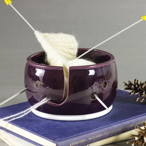 Yarn bowl, Knitting Bowl, eggplant purple, large crochet yarn holder, organizer, storage, knitter gift, Mother's Day gifts