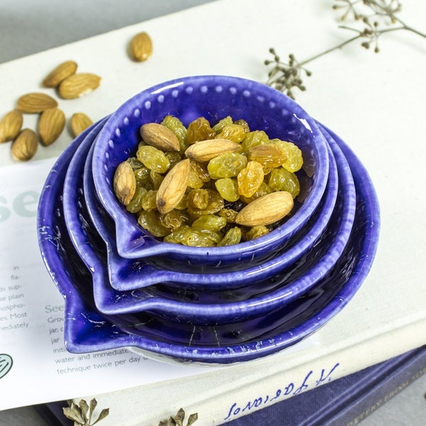 Measuring Cup Set of 4, Cobalt Blue Ceramic, Nesting Prep Bowls, Kitchen Hostess Gifts, Handmade Pottery,  gift -MADE TO ORDER