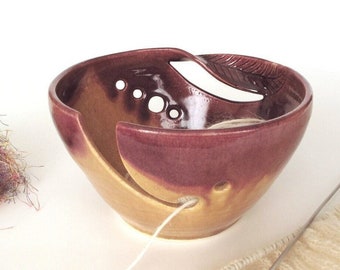 Large rustic yarn bowl, yarn holder, Autumn Gold, twisted leaf bowl, knitting crochet bowls, knit organizer, Mother's Day gifts, IN STOCK