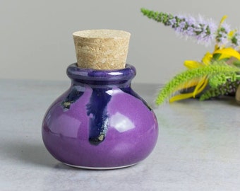 Small Ceramic jar, Purple Blue cute spice jars with cork lid, Modern Kitchen Gifts, Modern  Decor, herb storage, gift for chef