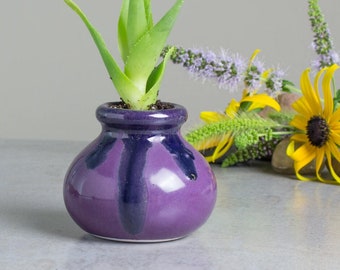 Cute Mini Succulent ceramics planter, purple blue modern cactus pot, Modern Home desk decor, Handmade pottery,  gift, under 25