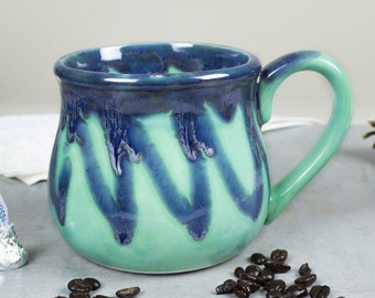 Large Ceramic Mug, 20 - 22oz. Coffee cup, Hot Cocoa Big Old Cup, Mint green and blue, Mother's Day gifts, for him, for her
