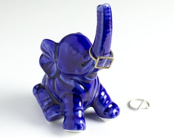 Elephant ring holder, Lucky Elephant Cobalt Blue jewelry dish, wedding bridesmaid gifts, engagement gift, gift for her