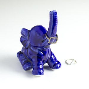 Elephant ring holder, Lucky Elephant Cobalt Blue jewelry dish, wedding bridesmaid gifts, engagement gift, gift for her image 1