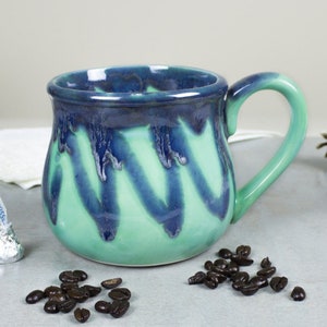 Large Ceramic Mug, 20 22oz. Coffee cup, Hot Cocoa Big Old Cup, Mint green and blue, Mother's Day gifts, for him, for her image 1