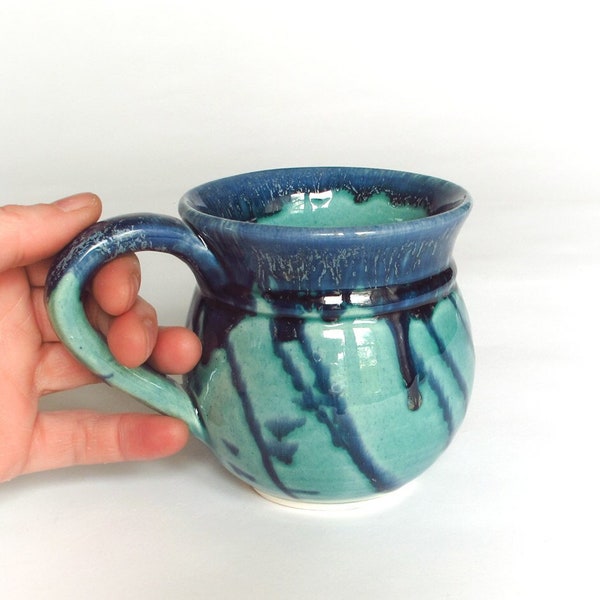 Ceramic Coffee mug, Tea cup, Mint Green Blue wheel thrown Pottery, Hostess gift, for her, Valentine’s Day gift