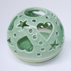 Lime cream Candle Holder Lantern, Heart Candleholder, love mom's gift, Pastel green Candileria,  Home decor, mom's gift for her