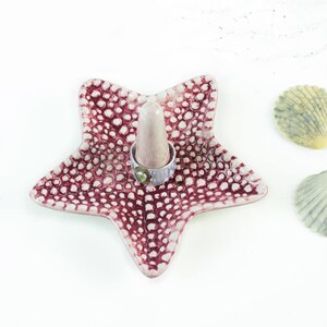 Starfish ring dish, Ceramic Ring Holder, Dark Pink jewelry dish, handmade pottery, Beach wedding favor, Mother's Day gift, for her image 2