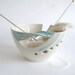White Yarn bowl, Knitting yarn bowl large, Custom Personalized knitter gift, Crochet Ceramic organizer green leaf handle bowls MADE TO ORDER 