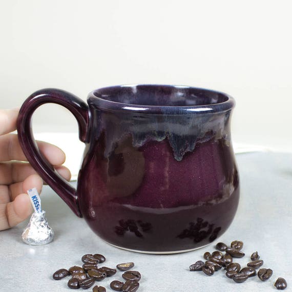 Large 22oz. Coffee Mug Eggplant purple & dark blue Tea Cup Hot Etsy