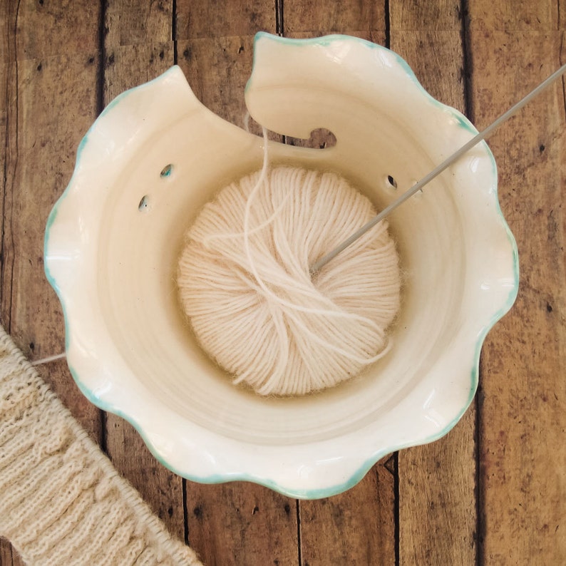 Ceramic Yarn Bowl, Mom or custom Name, Knitting Bowl, Wheel thrown Crochet Bowl, White Handmade Ceramics, knitter gift MADE TO ORDER image 4