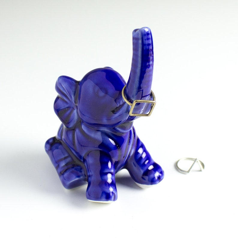 Elephant ring holder, Lucky Elephant Cobalt Blue jewelry dish, wedding bridesmaid gifts, engagement gift, gift for her image 1