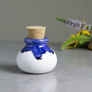 Ceramic jar with cork lid, gift, White Blue small spice jar, Modern Kitchen, Home Decor, Handmade ceramics, gift for mom, for chef image 3