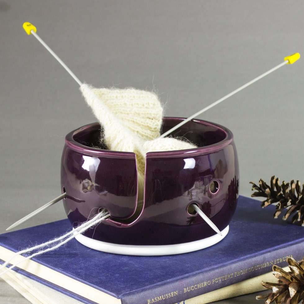 Yarn bowl Knitting Bowl eggplant purple large ceramic pottery crochet…