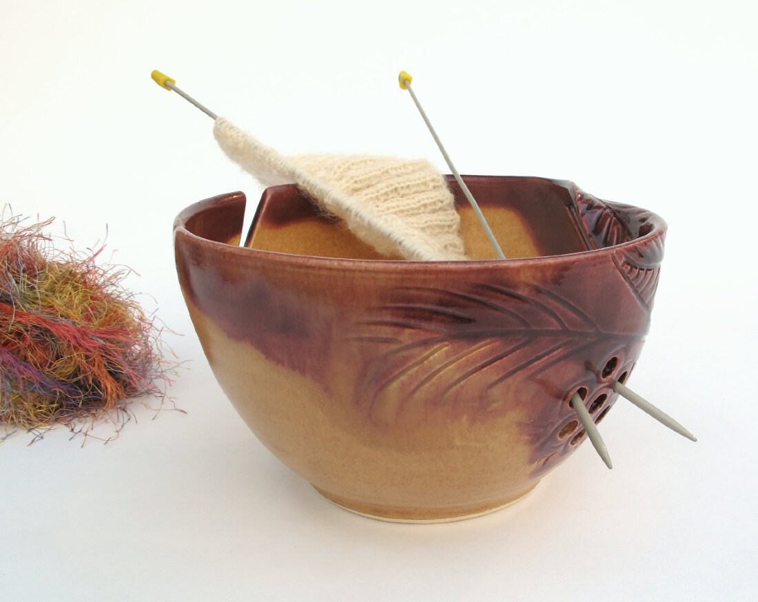 Yarn Bowl Knitting bowl LARGE 8" Autumn Gold yarn organizer, hol…