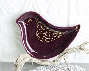 ceramics Bird bowl, Ring dish, Eggplant Purple,  gift, Engagement Gift, Personalized ring holder, for girlfriend, Under 25