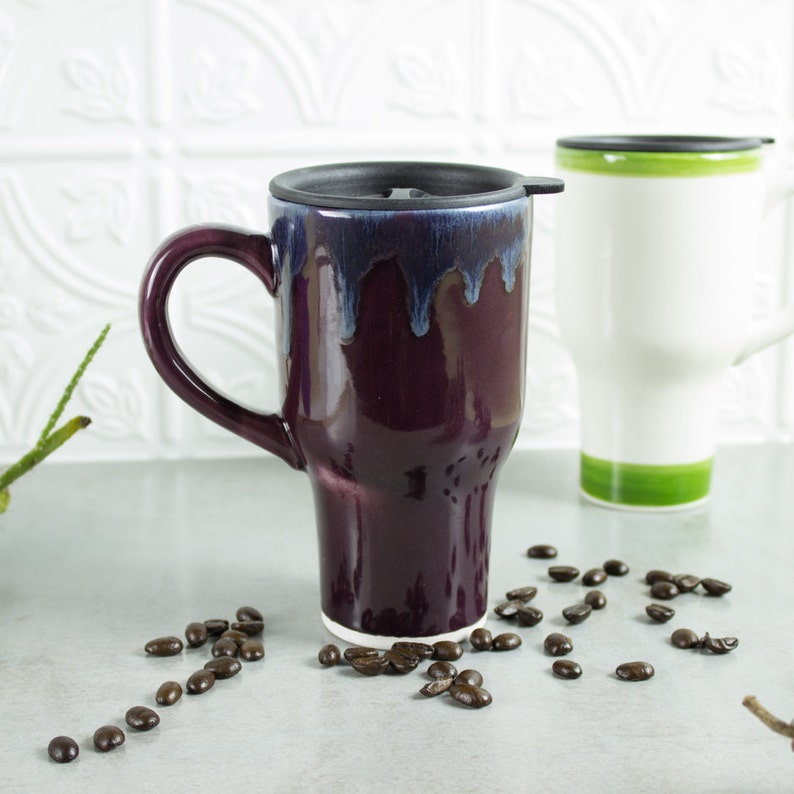 Beautiful Ceramic Coffee Travel mug w handle Eggplant Purple Etsy