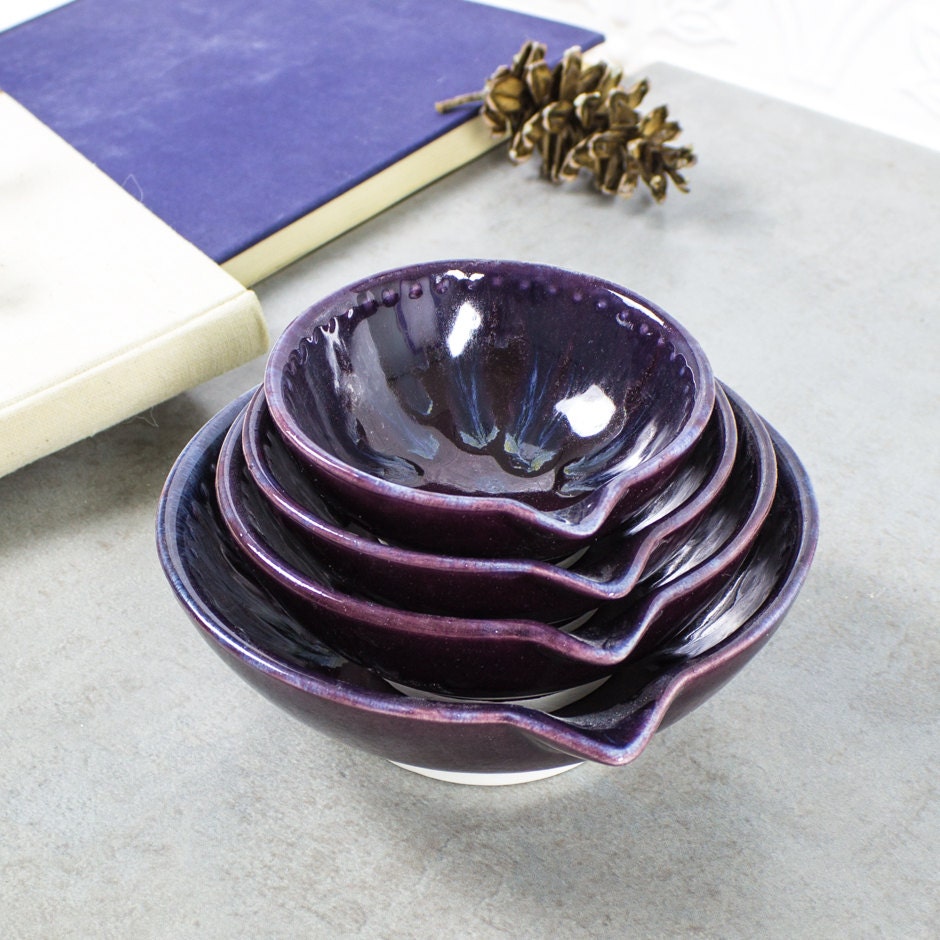 Ensemble de 4 Aubergines Purple Ceramic Measuring Cup, Cadeaux Du Chef, Bols Préparation Nidificatio