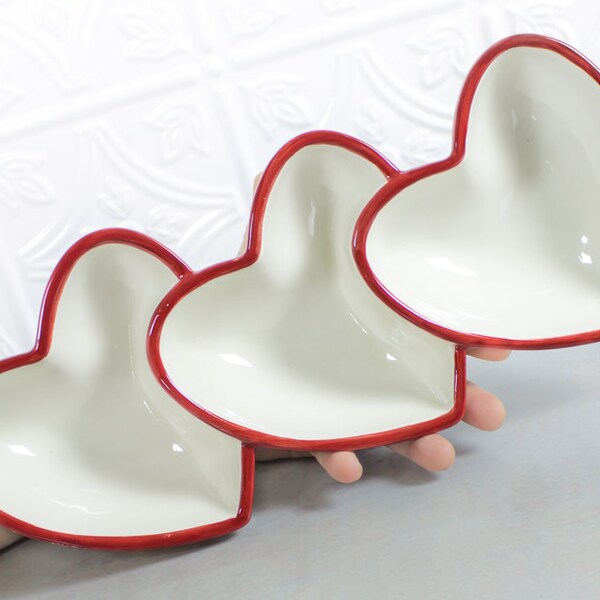 Ceramic Large Triple Heart Bowl White Red large jewelry dish Hearts  for her love handmade ceramics pottery serving bowls