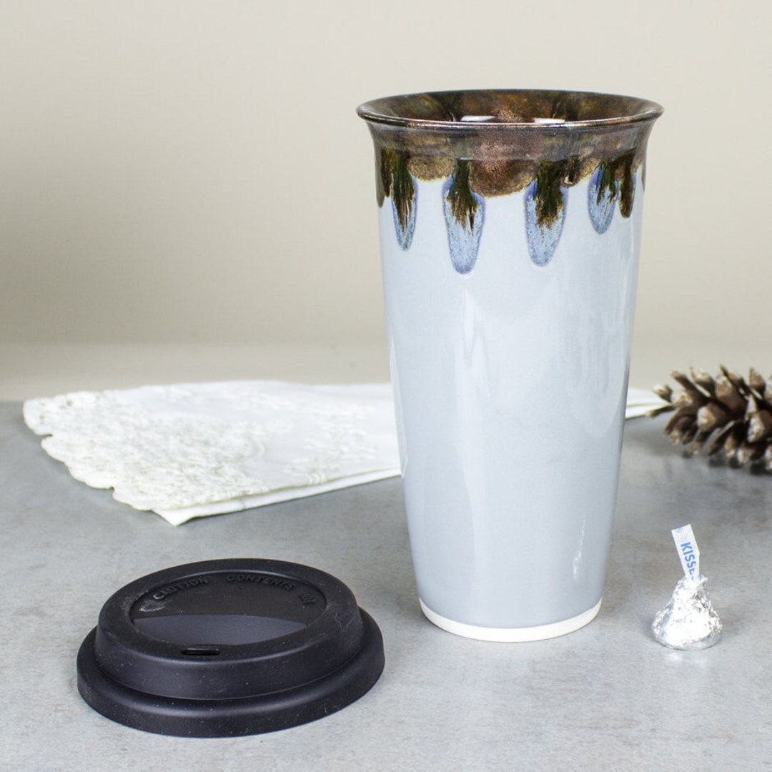 Grey Blue Reusable Travel Mug, Eco Friendly Coffee Tumbler, Travel Mugs