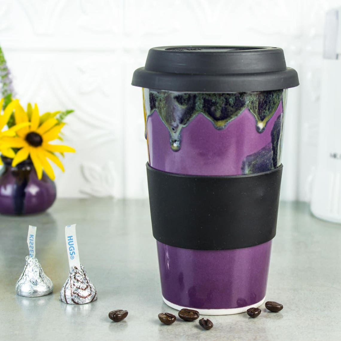 Ceramic Coffee Travel Mug 14 Oz to Go Mug W Silicone Lid Etsy