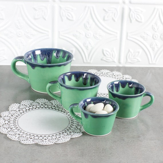 Set Of 4 Mint Green Blue Drips Ceramic Measuring Cup Nesting Etsy