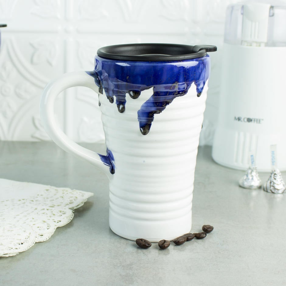 Ceramic Coffee Travel mug with handle gift for all White Etsy